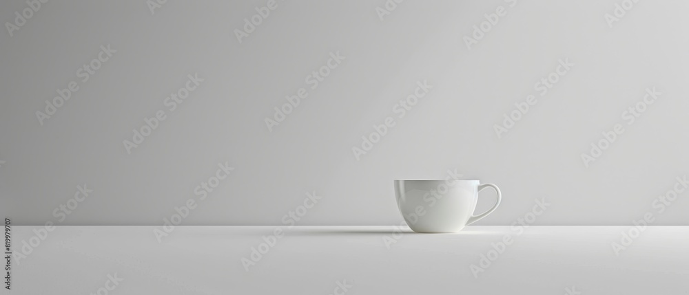 Minimalist image of a white coffee cup on a plain table, clean lines and ample negative space, perfect for text overlay Minimalist image of a white coffee cup on a plain table, clean lines and ample negative space, perfect for text overlay