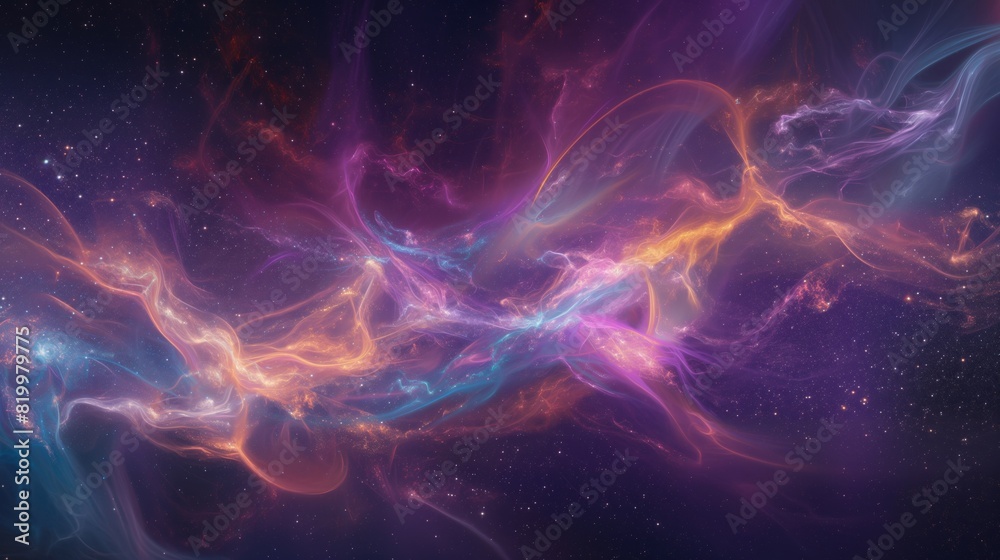 A colorful galaxy with purple, orange, and blue swirls generated by AI