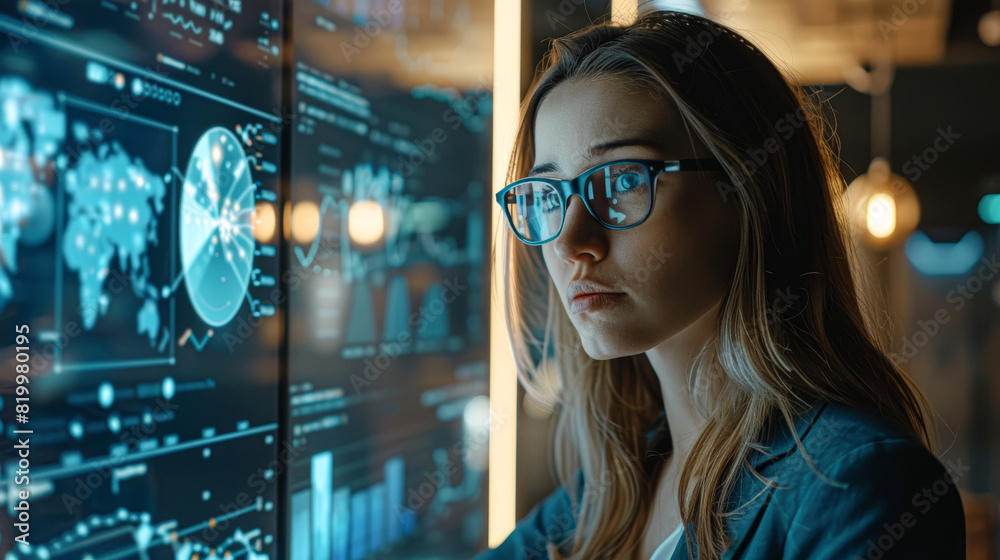 a professional woman analyzing real-time data on her tablet, while her team conducts a brainstorming session, symbolizing dynamic teamwork and data-driven business environment. a professional woman analyzing real-time data on her tablet, while her team conducts a brainstorming session, symbolizing dynamic teamwork and data-driven business environment.