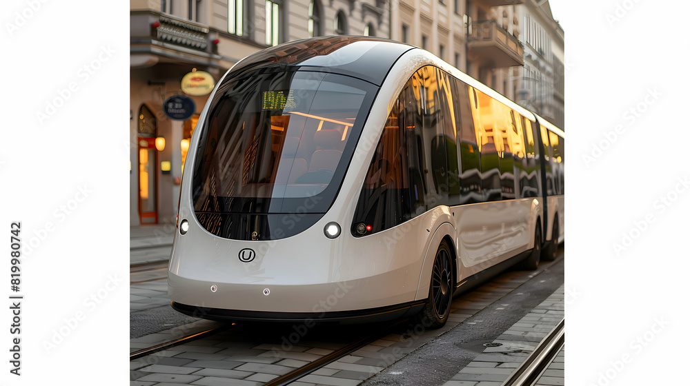 Fototapeta premium Futuristic Driverless Autonomous Bus - Innovative Smart Mobility Concept