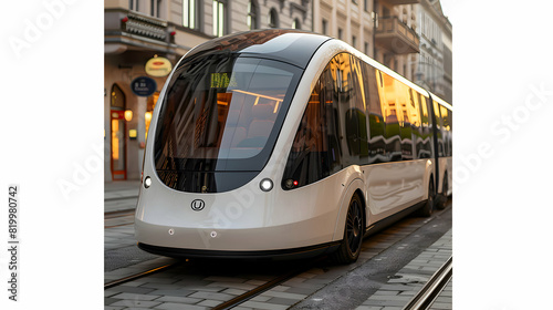 Futuristic Driverless Autonomous Bus - Innovative Smart Mobility Concept photo