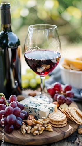 Elegant cheese and wine tasting on rustic wooden table