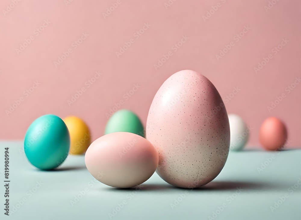 Big and small pink eggs in bleu and pink background Big and small pink eggs in bleu and pink background