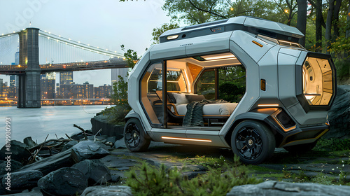 Futuristic Driverless Autonomous City Vehicle - Innovative Smart Mobility Concept photo