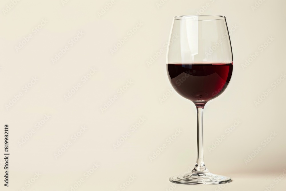 Minimalist Red Wine Glass Against a Soft Beige Background Highlighting Refined Elegance and Simplicity