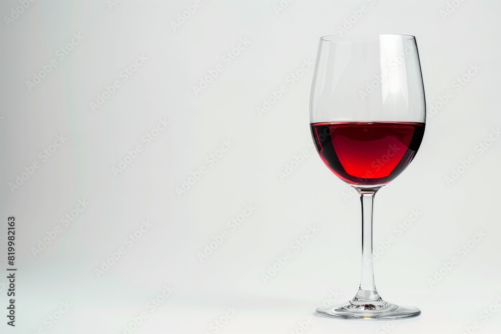 Crystal Clear Red Wine Glass Against a Minimalist Light Grey Background Showcasing Elegant Simplicity and Fine Dining

