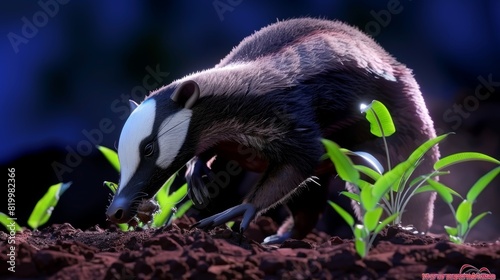 Giant Anteater (Myrmecophaga tridactyla) foraging and feeding in termite mound, Mato Grosso, Brazil. animals. Illustrations photo
