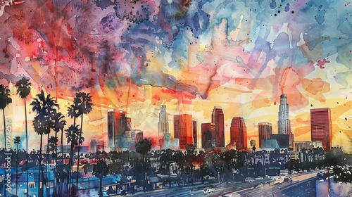 LA painted in watercolor photo