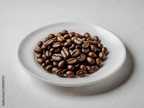 Coffee beans in a white plate white background