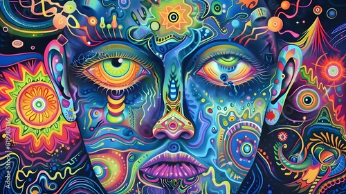 Captivating Psychedelic Artwork with Vibrant Patterns and Surreal Visuals