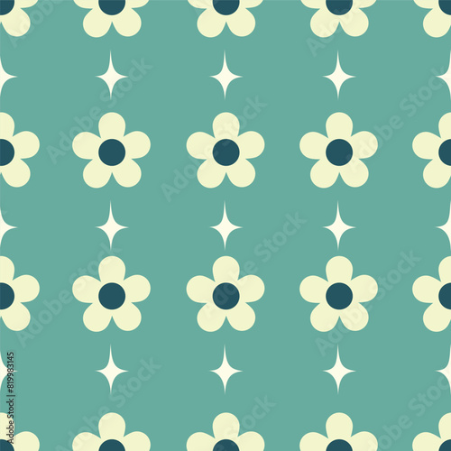 Seamless pattern of simple green flowers, It cute feminine. Pattern for fabric and wrapping paper, Pattern for design wallpaper and fashion prints.