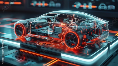 Futuristic Transparent Car Model Showcasing Advanced Technology © Miso Ai
