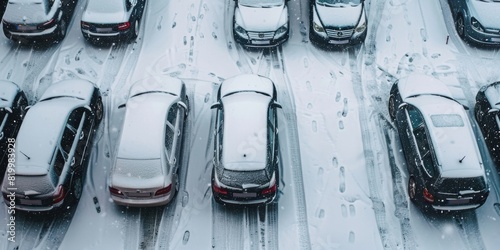 Winter Snowfall Blanketing Cars in a Parking Lot