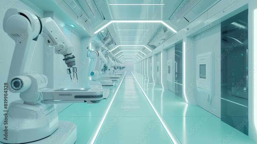 Fototapeta premium Robotic Arms Operating in a High-Tech Laboratory Environment