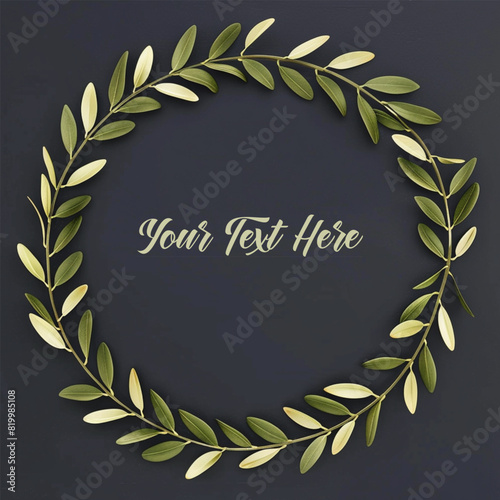 A minimalist olive branch wreath with leaves on dark background