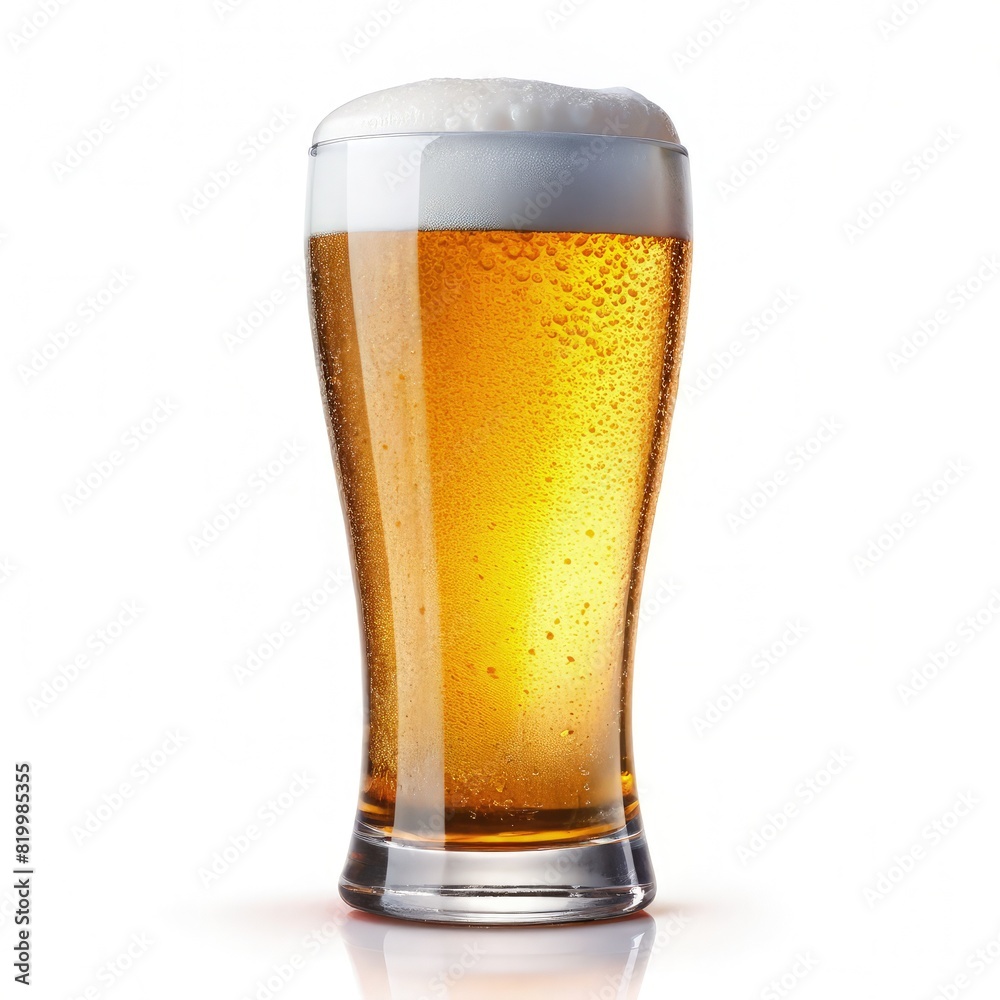 Tall Glass of Beer on White Background. Generative AI Tall Glass of Beer on White Background. Generative AI