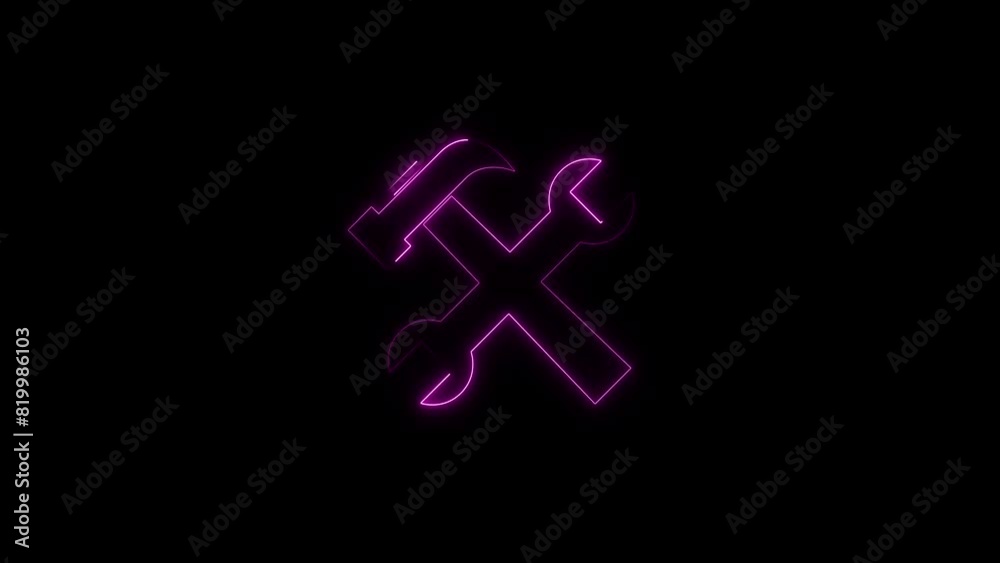 Abstract Neon line Crossed hammer and wrench spanner icon animation Abstract Neon line Crossed hammer and wrench spanner icon animation