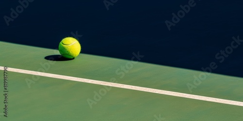 Tennis ball placed on a green tennis court. Banner championship tennis. Summer Olympic Games photo