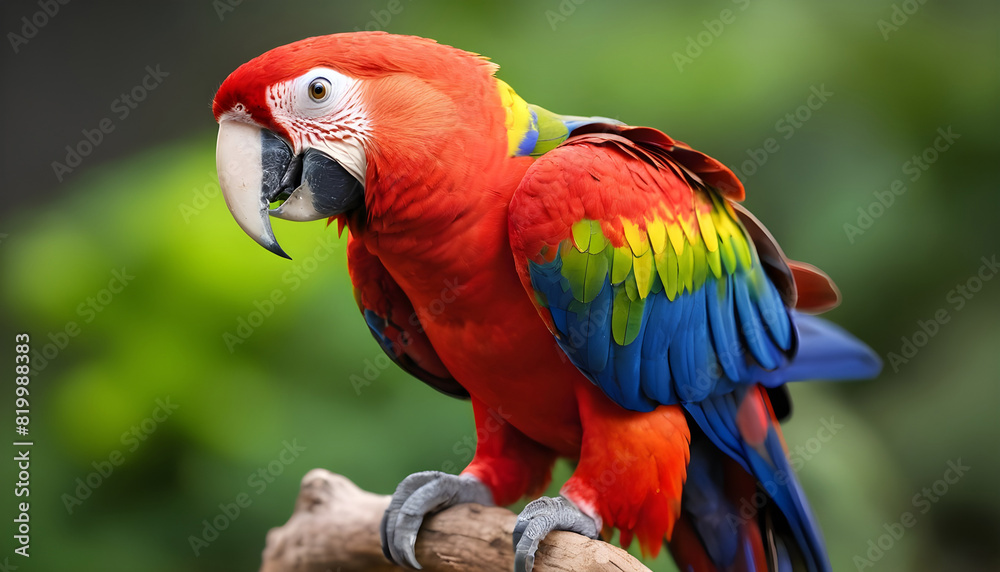 Close-up of Scarlet Macaw Bird on branch,Bird Photography