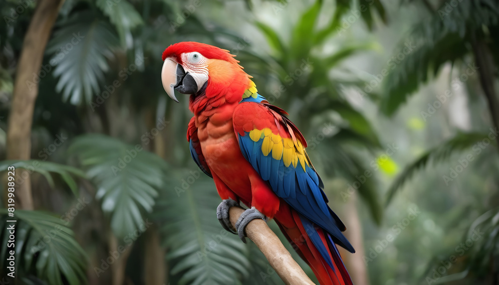 Close-up of Scarlet Macaw Bird on branch,Bird Photography