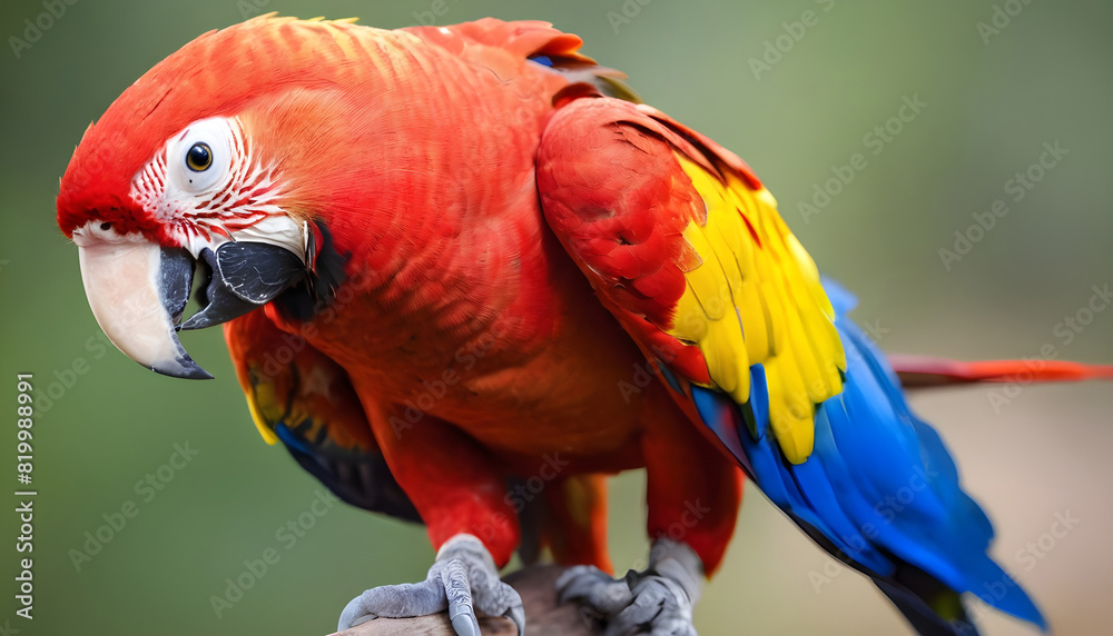 Close-up of Scarlet Macaw Bird on branch,Bird Photography
