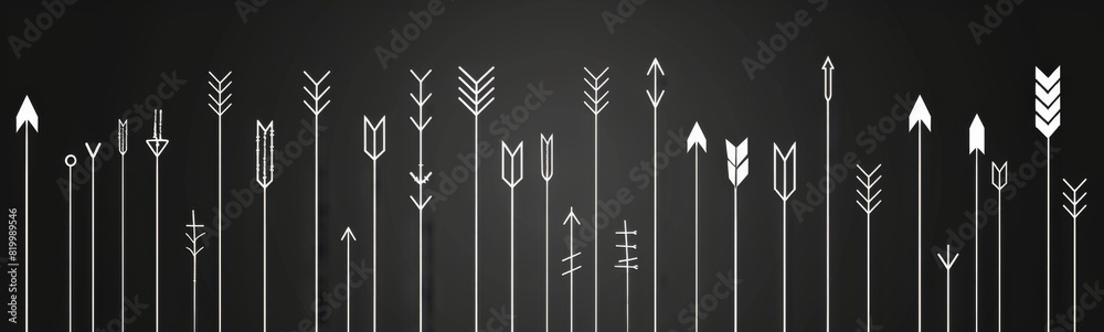 Arrows drawn in a line on a black background Arrows drawn in a line on a black background