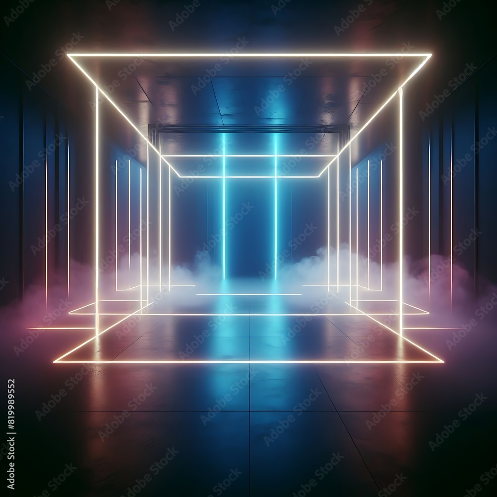 a futuristic neon-lit tunnel with a striking geometric pattern, evoking a sense of depth and modernity a futuristic neon-lit tunnel with a striking geometric pattern, evoking a sense of depth and modernity