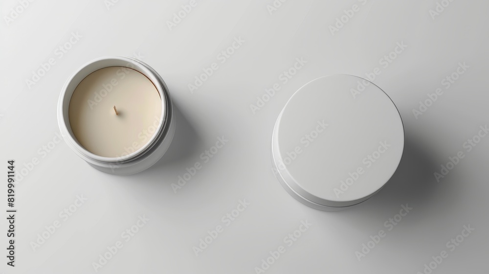 Candle mockup with copyspace in light gray background for spa and relax themes. Ideal for advertising, product display, and design inspiration. Candle mockup with copyspace in light gray background for spa and relax themes. Ideal for advertising, product display, and design inspiration.