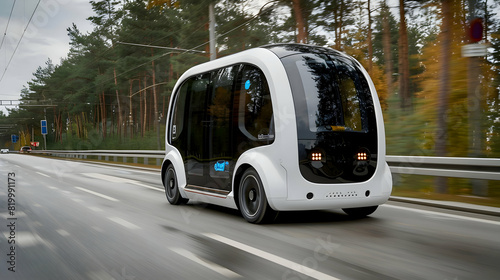 Futuristic Driverless Autonomous City Taxi - Innovative Smart Mobility Concept photo