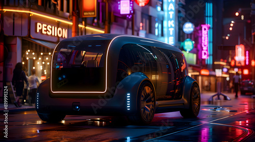 Futuristic Driverless Autonomous City Taxi - Innovative Smart Mobility Concept photo