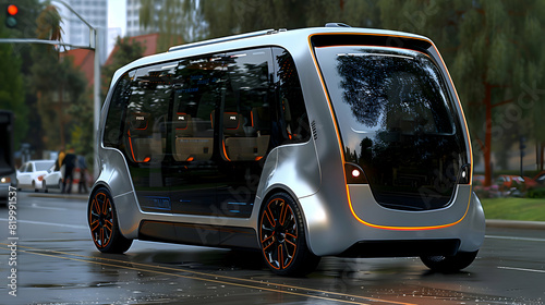 Futuristic Driverless Autonomous City Taxi - Innovative Smart Mobility Concept photo