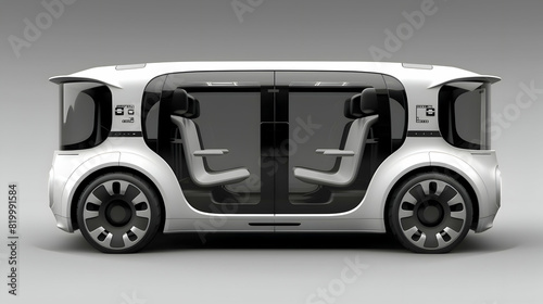 Futuristic Driverless Autonomous Van - Innovative Smart Mobility Concept photo