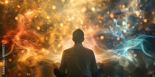 Meditating person exploring astral projection and spiritual healing through selfreflection. Concept Spiritual Healing, Astral Projection, Meditation, Self-Reflection, Mindfulness Practices