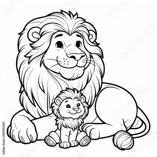 father day coloring pages lion papa and baby lion. generative ai