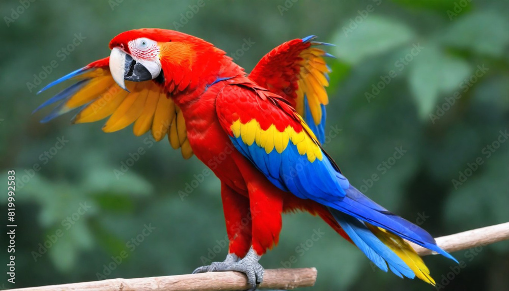 Obraz premium Close-up of Scarlet Macaw Bird on branch,Bird Photography