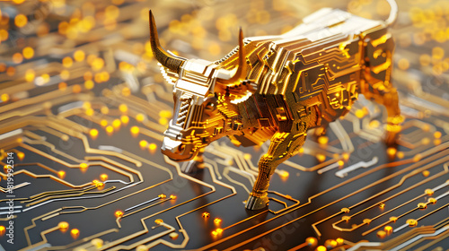 Bear statue illustration made in solid gold, financial market, white background