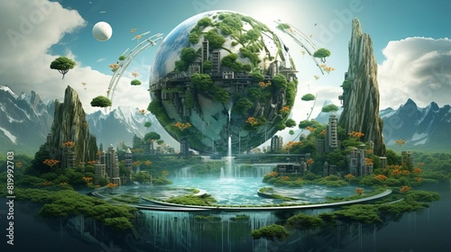 A digital artwork showing the fusion of nature and technology