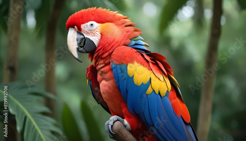 Close-up of Scarlet Macaw Bird on branch,Bird Photography © MRP Designer