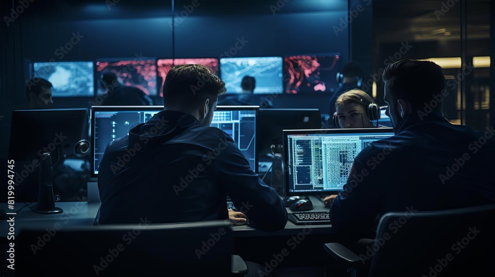 A group of professionals collaborating in a techheavy control room A group of professionals collaborating in a techheavy control room
