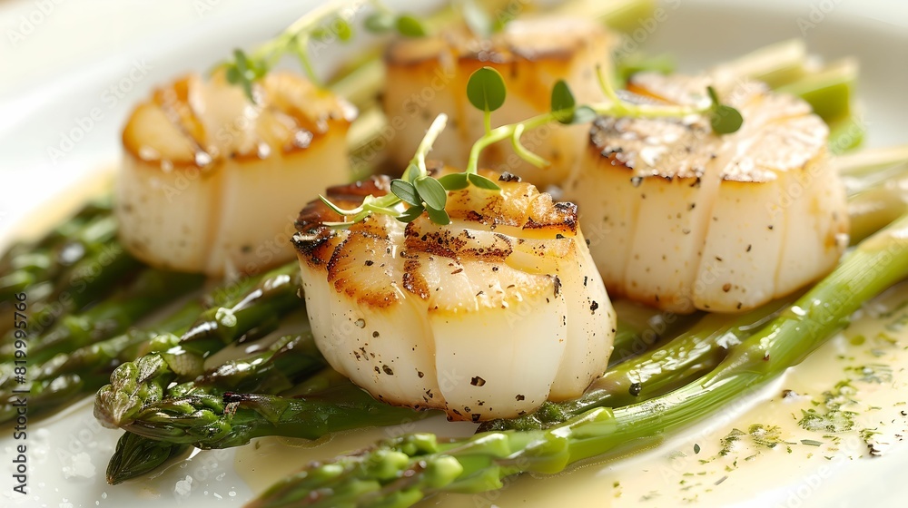 Gourmet grilled asparagus with seared scallops lemon butter Gourmet grilled asparagus with seared scallops lemon butter