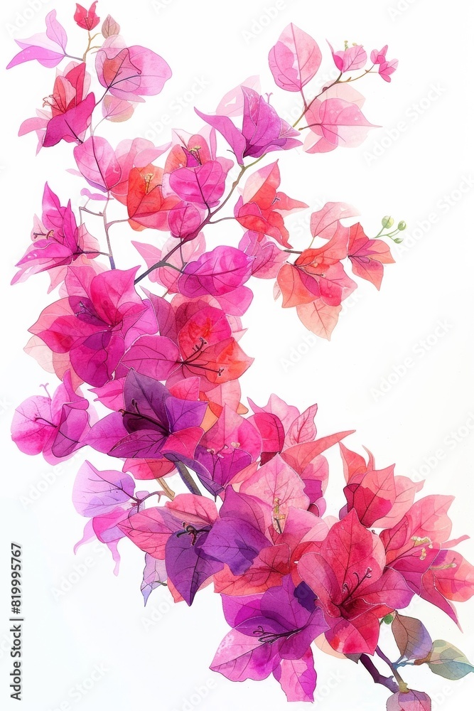 Watercolor tropical bougainvillea clipart showcasing vibrant pink and purple blossoms