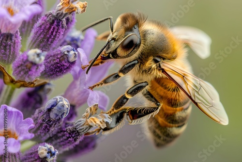 Honeybee on lavender flower close-up nature pollinators