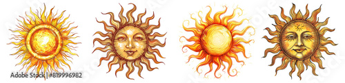 Vibrant sun illustrations, mystical and celestial themes transparent background