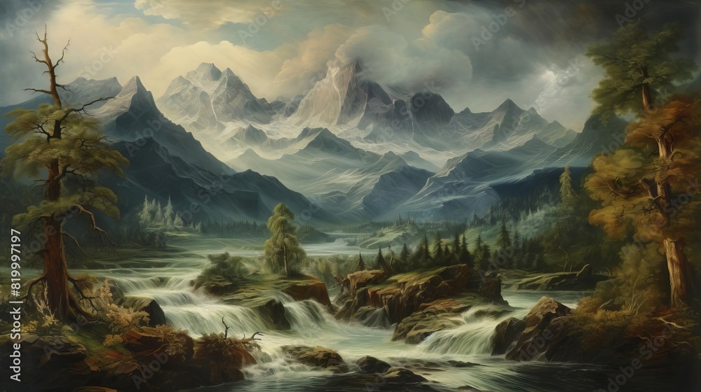 Obraz premium A mountainous landscape, possibly representing environmental health