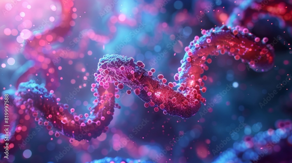 Close-up image of gene editing utilizing CRISPR technology to target and treat colon cancer cells. Close-up image of gene editing utilizing CRISPR technology to target and treat colon cancer cells.
