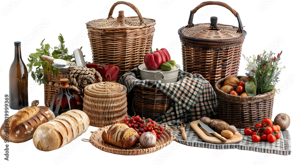 Picnic items isolated on a transparent background, PNG, Ai Picnic items isolated on a transparent background, PNG, Ai