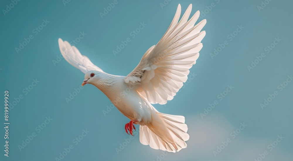 Fototapeta premium White Bird Flying Through Blue Sky