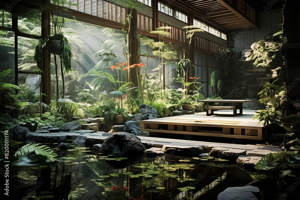 A tranquil indoor garden reflecting peace and calm A tranquil indoor garden reflecting peace and calm