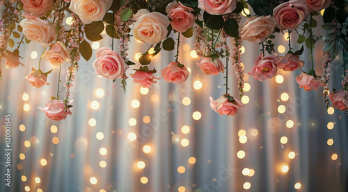 Elegant Wedding Stage Decorated With Flowers and Lights