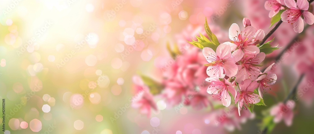 Abstract nature background featuring vibrant spring blooming flowers with ample copy space for text or design elements Abstract nature background featuring vibrant spring blooming flowers with ample copy space for text or design elements